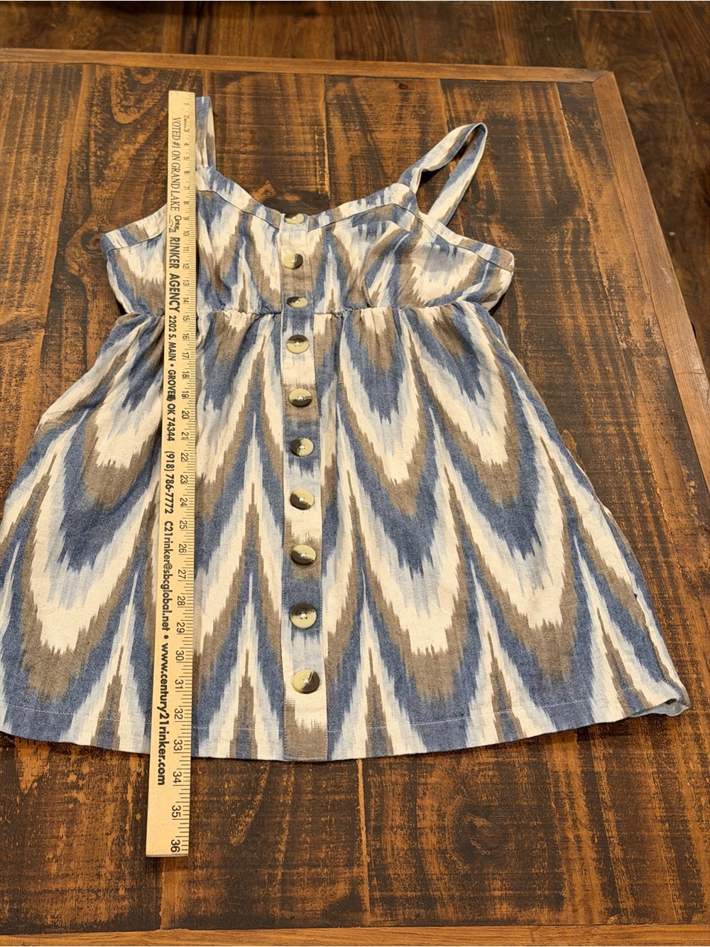 Shyanne Blue and Cream Ikat-Print Button Front Mini Dress - Picture 5 of 8